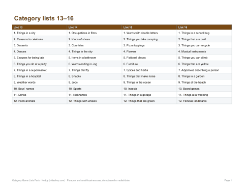Preview of the first page of Lists 13–16 (PDF)