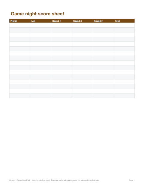 Preview of the first page of Score sheet (PDF/DOCX/XLSX)